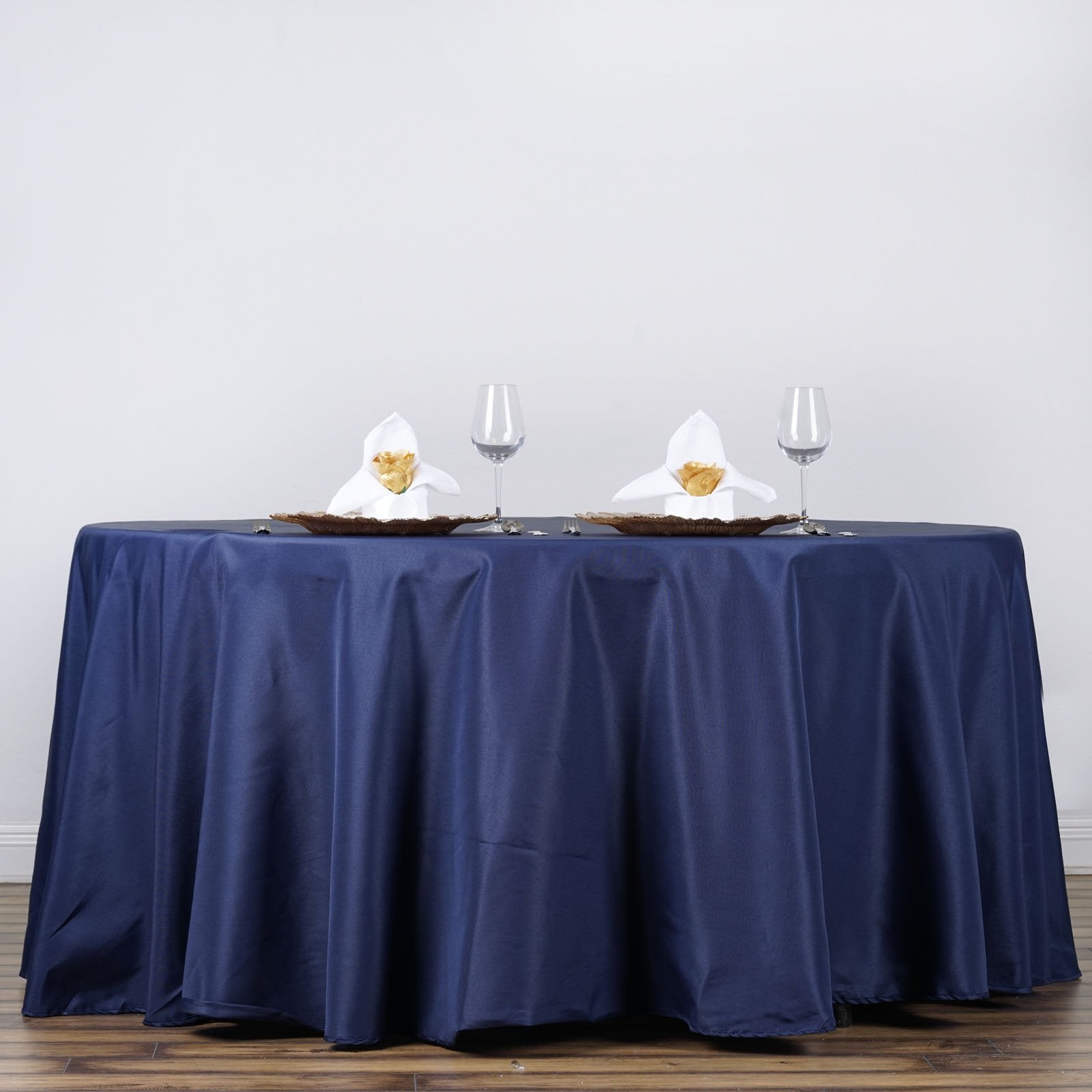 Balsacircle 132 Inch Navy Blue Round Polyester Tablecloth Fabric Table Cover Linens For Wedding Party Banquet Reception Events K